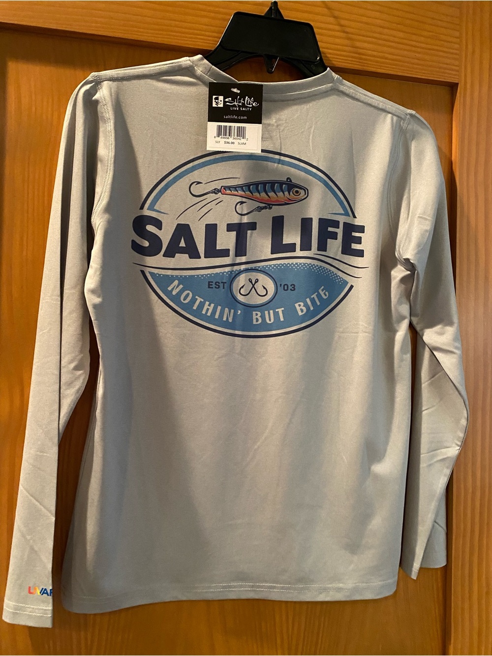 Salt Life Boy’s Gray Nothin’ But Bite SLX (Drifit) L/S Shirt NWT Size M